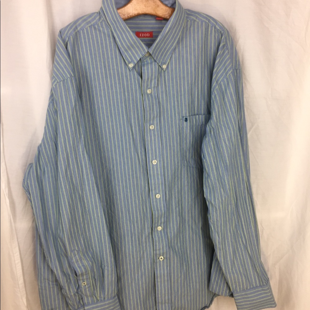 IZOD Green Blue White Stripe Button Down Shirt